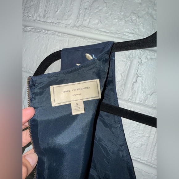 MOULINETTE SOEURS Anthropologie Bellflower Blue Embroidered dress Sz 8 ✨ - Picture 9 of 13